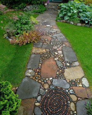 slabs, pebbles and stones make up a path